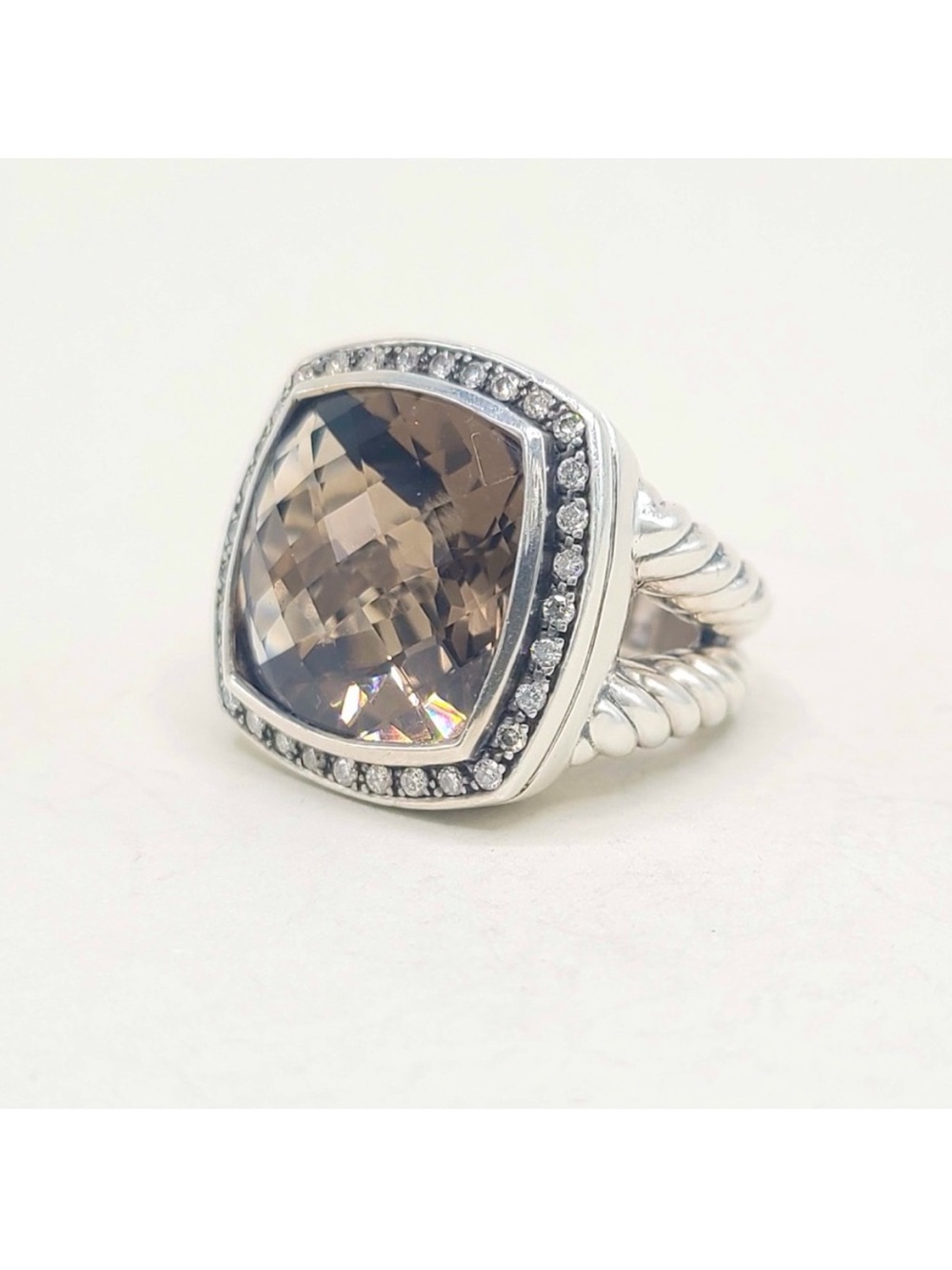 DAVID YURMAN ALBION MOONLIGHT ICE 17MM SMOKY QUARTZ DIAMOND RING SIZE 6 - Picture 8 of 16